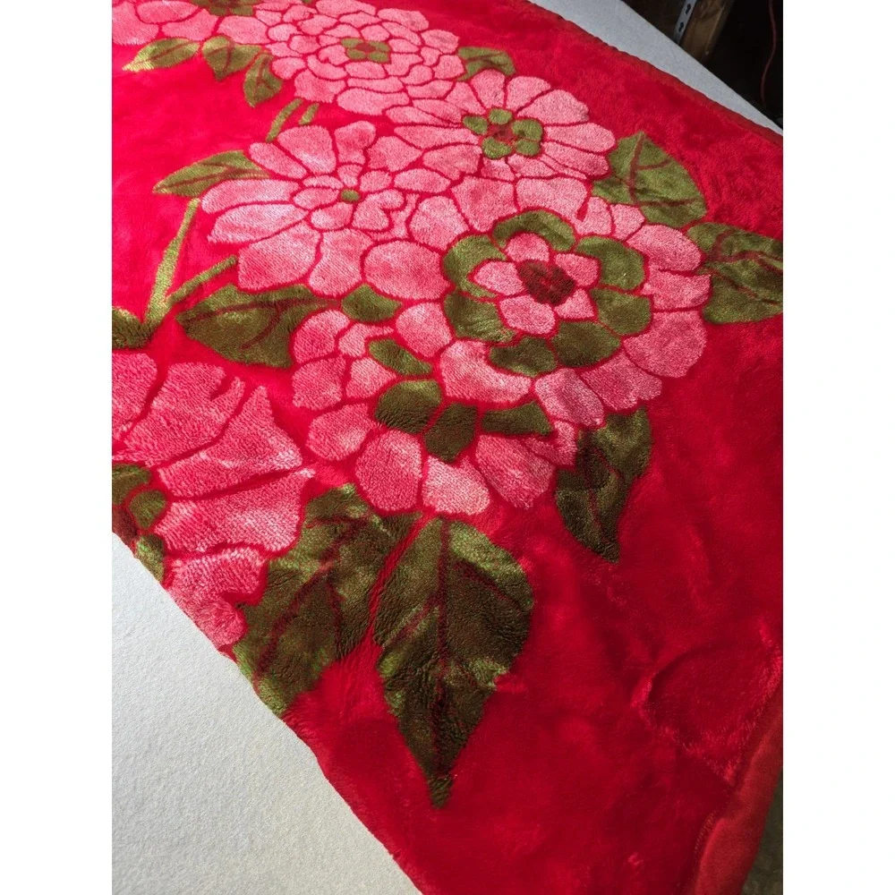 Vintage Korean Hanil Wang Mink Blanket Red Plush Acrylic Korea Soft Heavy 70x86